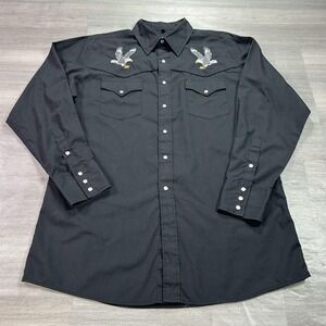 White Horse Shirt Mens Large Black Western Snap Eagle Embroidered Long Sleeve